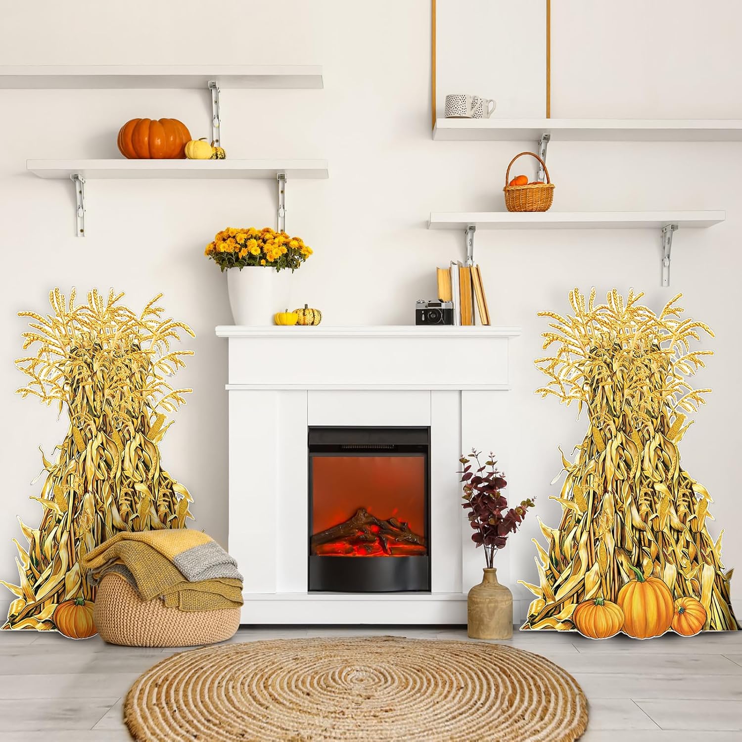 2 Pcs Corn Stalks Decorations Thanksgiving Wall Decor Fall Party Decorations Large Vintage Corn Stalks Decorative Cutouts for Autumn Harvest Party Farmhouse Home Supplies Indoor Outdoor