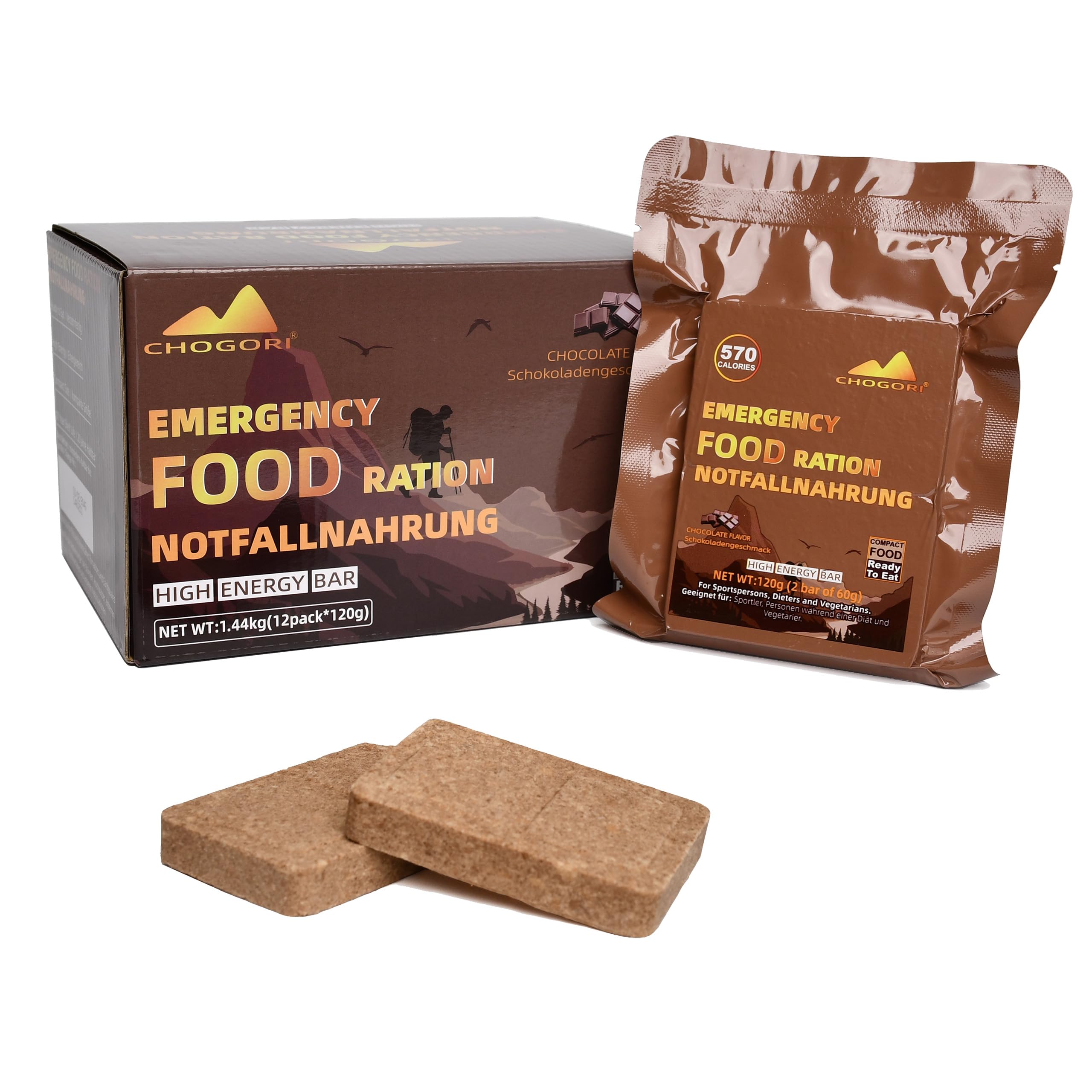 Notfallnahrung - Schokoladengeschmack Notfallvorräte, 6840 kcal Notnahrung, Lange Haltbarkeit Notration, für Trekking, Wandern, Bergsteigen und im Notfall, 12 Stück