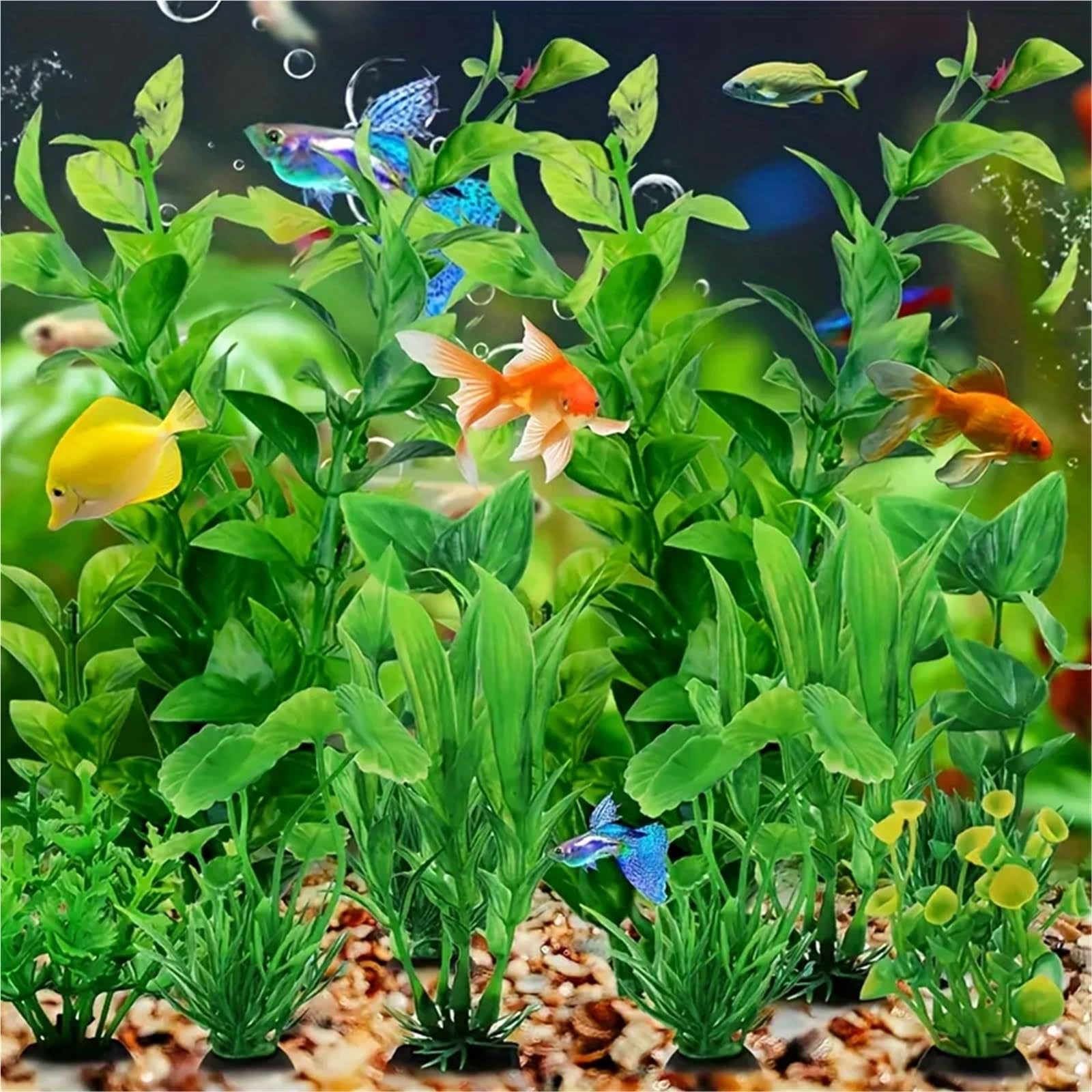 Aquarium Pflanzen Künstlich 10 Stück lebendige grüne künstliche Wassergras-Dekorationen for Aquarien, realistische Wasserpflanzen mit vielfältigen