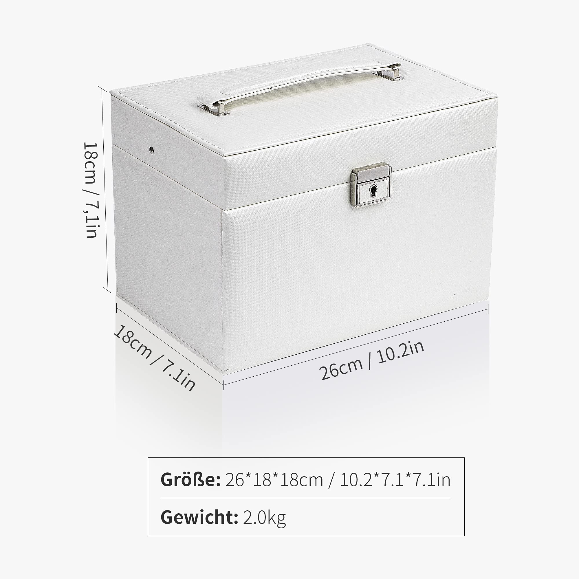 ADEL DREAM Portagioie Grande Chiudibile a Chiave con Specchio, Portagioie per Anelli, Orecchini, Bianco