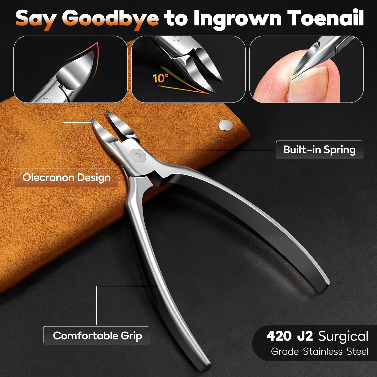 Coupe-Ongles de Précision pour Ongles Épais et Incarnés, Kit de 7 Pièces Podologique Professionnel, Outils de Pedicure et Soin des Pieds, Accessoires de Toilette en Acier Inoxydable Idéal pour Voyage
