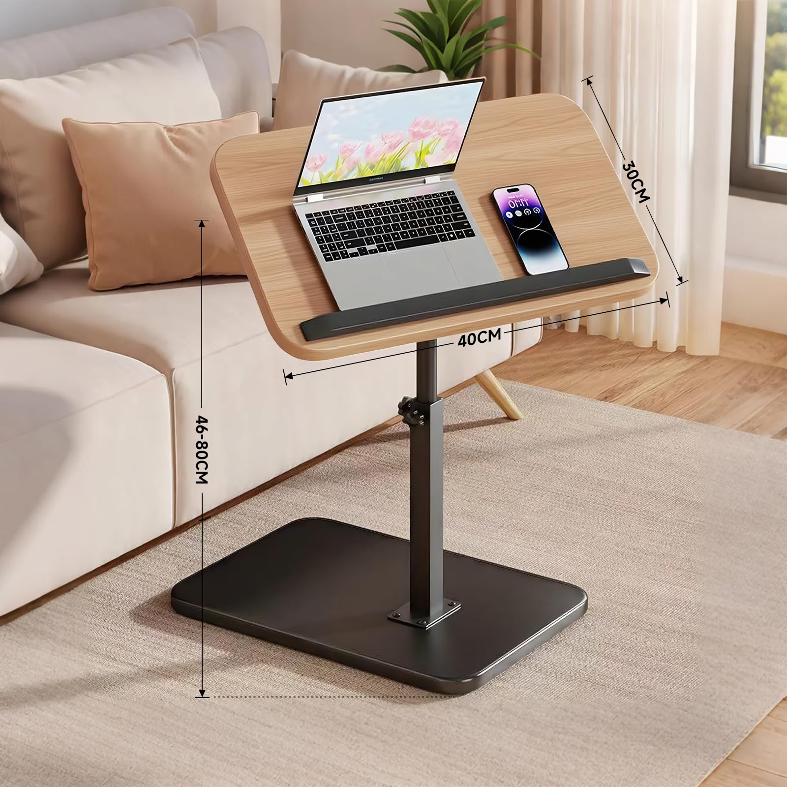 Table D'Appoint Réglable En Hauteur Et Rotative 360° - Forme C, Mobile - Pour Canapé, Lit, Bureau Portable