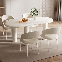 Miuuod 62.2" White Dining Table & Kitchen Table Set for Living Room,1 Large Table with 4 Cushion Chairs,Cloud Dinner Table for 4-6 People