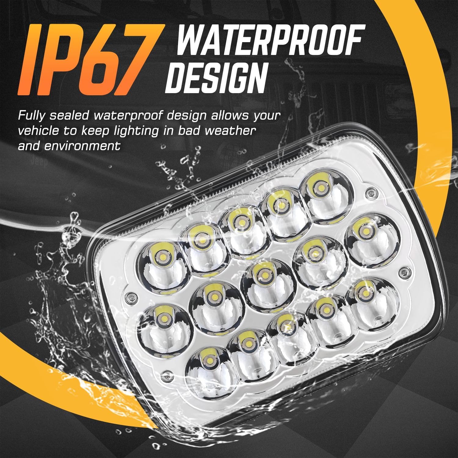 DNA MOTORING 2Pcs 7x6 LED Headlights 5x7 H6054 Hi/Low Sealed Beam Reflector Headlamp Compatible with Chevy S10 Blazer Express Wrangler YJ Cherokee XJ Econoline E150 Pickup Truck, Chrome, HL-LED-7X6-CH