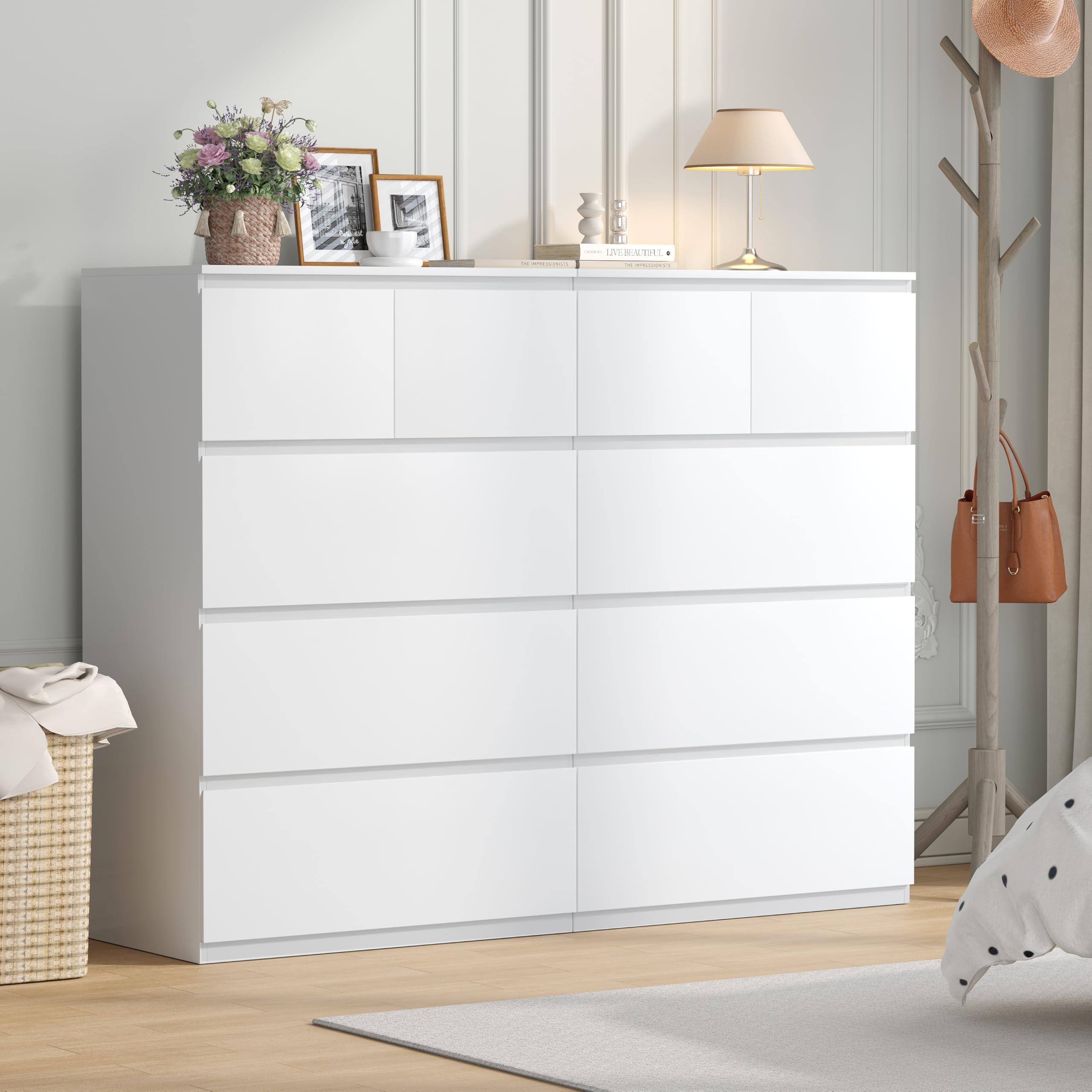 BEWISHOME Cassettiera Camera da Letto Moderna,Settimino con 5 Cassetti,Cassettiera Bianca,Salvaspazio,Mobile Camera da Letto per Soggiorno,Bagno e Ingresso,68x38x94 cm,EKCG07W