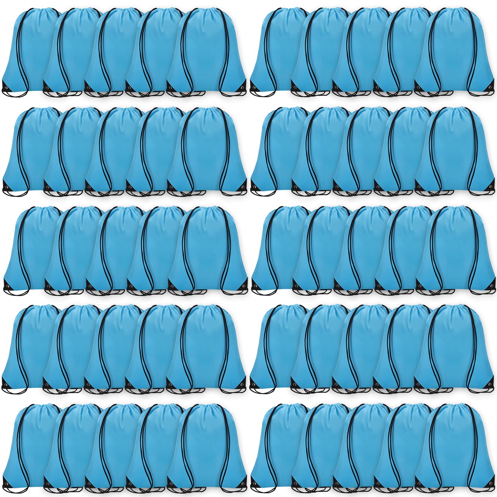 Grneric 50Pcs Drawstring Backpack Bulk Cinch Bag, Drawstring Bags Polyester for Gym Sports Beach Party Trip (Sky Blue)