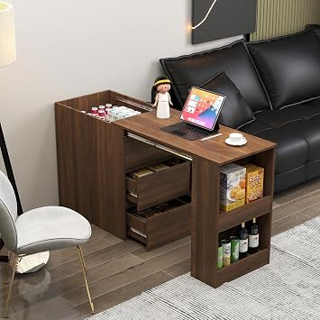 Computer Desk, Corner Desk, Foldable Desk with Drawers, Extendable Home Office Workstation, 2 Drawers and 2 Tier Storage Shelf for Bedroom Living Room Office
