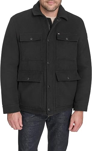 Tommy Hilfiger Men's Wool Blend Four-Pocket Field Jacket, Black, XX-Large