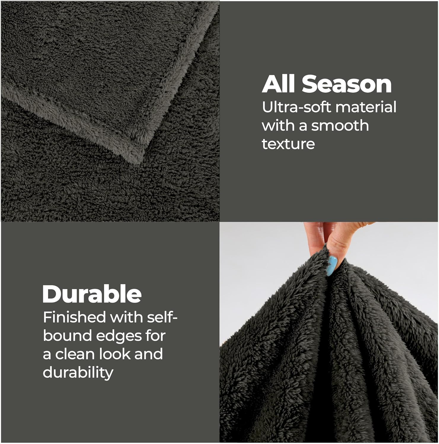 Superior Classic Solid Fleece Blanket, Thick, Cozy, Warm Blankets, Velvety Soft Plush Bedding and Sofa Throw, Cute Bedroom Decor, Fuzzy Cover, Medium Weight Comfort Essentials, King, Charcoal