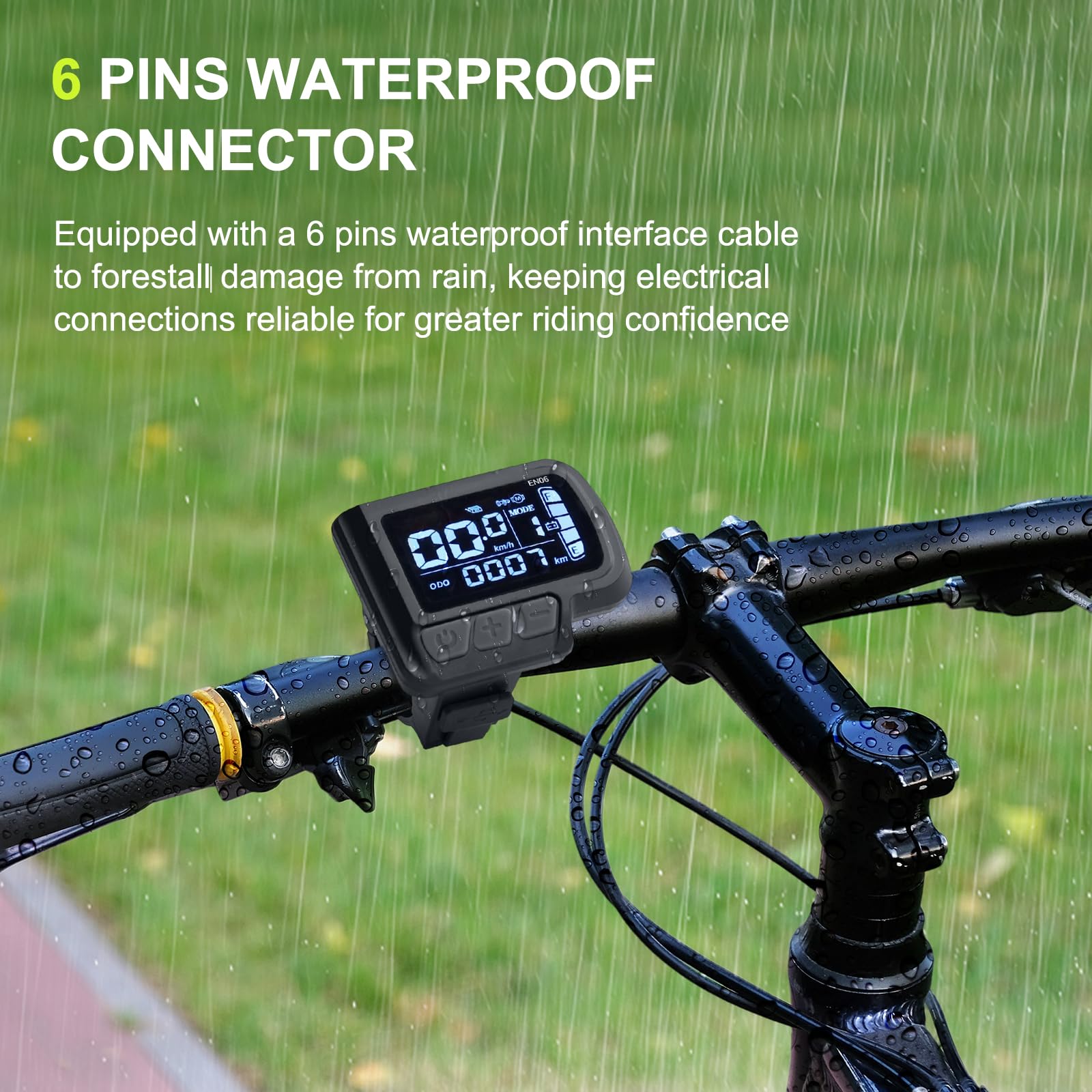 Display per e-bike 24 V, 36 V, 48 V, schermo LCD con cavo di interfaccia a 6 pin, per manubri di biciclette elettriche, 22,2 mm, corpo in ABS resistente alle alte temperature