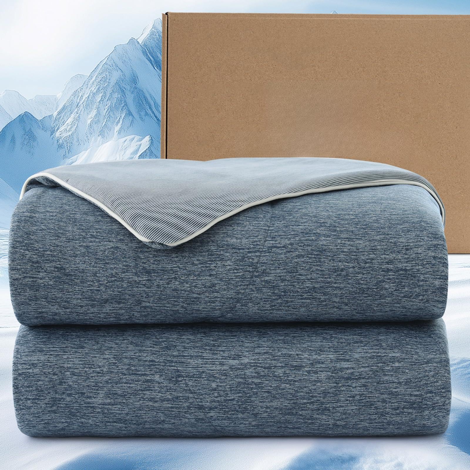 PHF Cooling Duvet for Hot Sleepers Double Size, Summer Blanket with Advanced Arc-Chill Cooling Fibres (Q-Max>0.4),150x200cm Double-Sided Quilted Cooling Blanket for Night Sweats & Pets, Navy Blue
