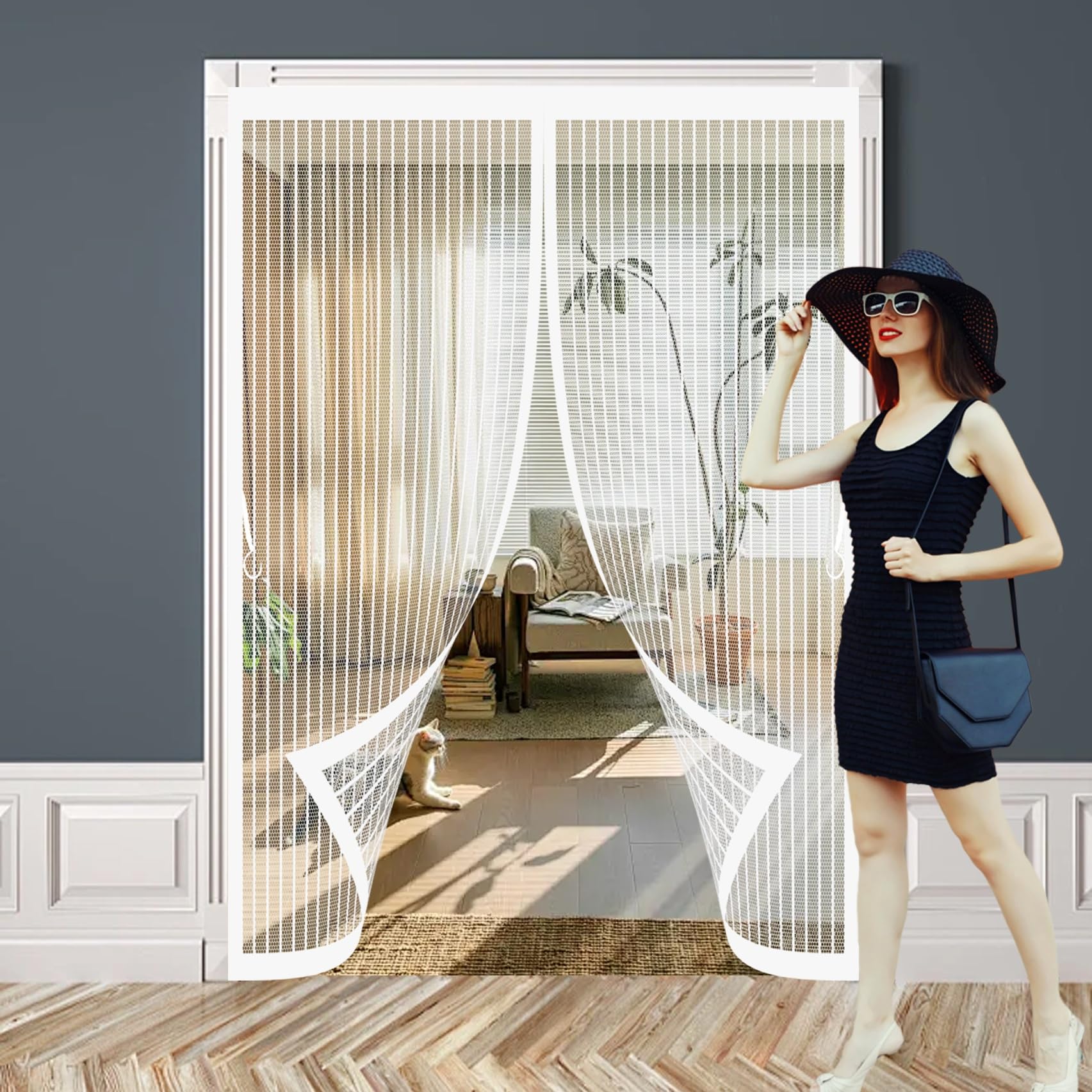 Xueqxue White Magnetic Door Curtains Fly Screen 116 X 238 Cm Powerful Magnets, No Drill Installation, Automatically Closes, For Keeping Out Flies & Bug Magnetic Bug Curtain For Patio Doors Bedroom,