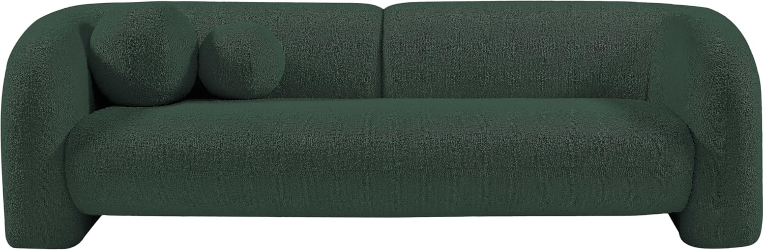 Meridian Furniture 139Green-S Emory Collection Art Deco Boucle Fabric Upholstered Sofa with Rich Green Boucle Fabric, Ball Pillows Included, 89" W x 34" D x 27" H, Green