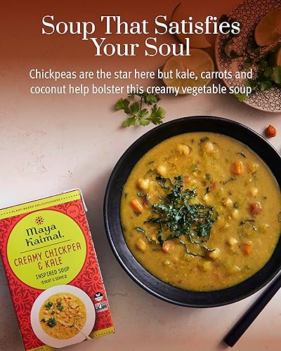 Miniatura 3 de Maya Kaimal Sopa inspirada en alimentos (17.6 onzas, paquete de 4)  Sopa cremosa de garbanzos y col rizada  Caliente y come comidas  Vegano, sin