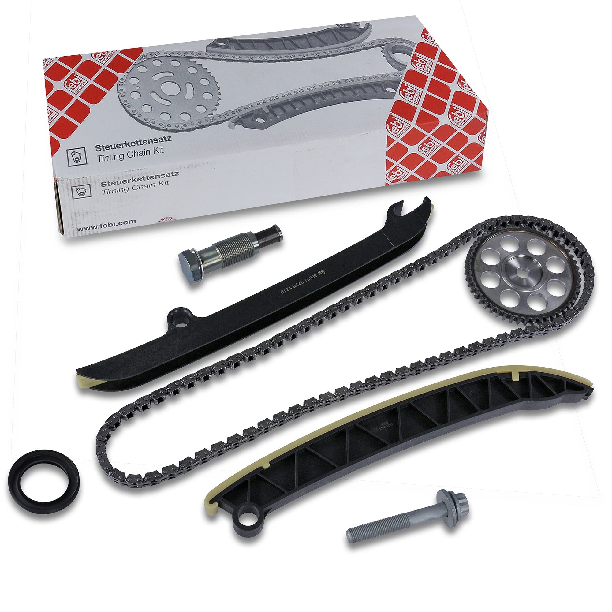 febi bilstein 104259 kit catena distribuzione per albero a camme, con guide di scorrimento e tendicatena, 1 unità