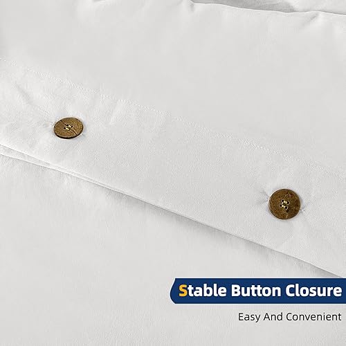 Miniatura 5 de Argstar Juego de funda de edredón de 3 piezas tamaño matrimonial, color blanco con cierre de botón, microfibra lavada, suave y de fácil cuidado, con