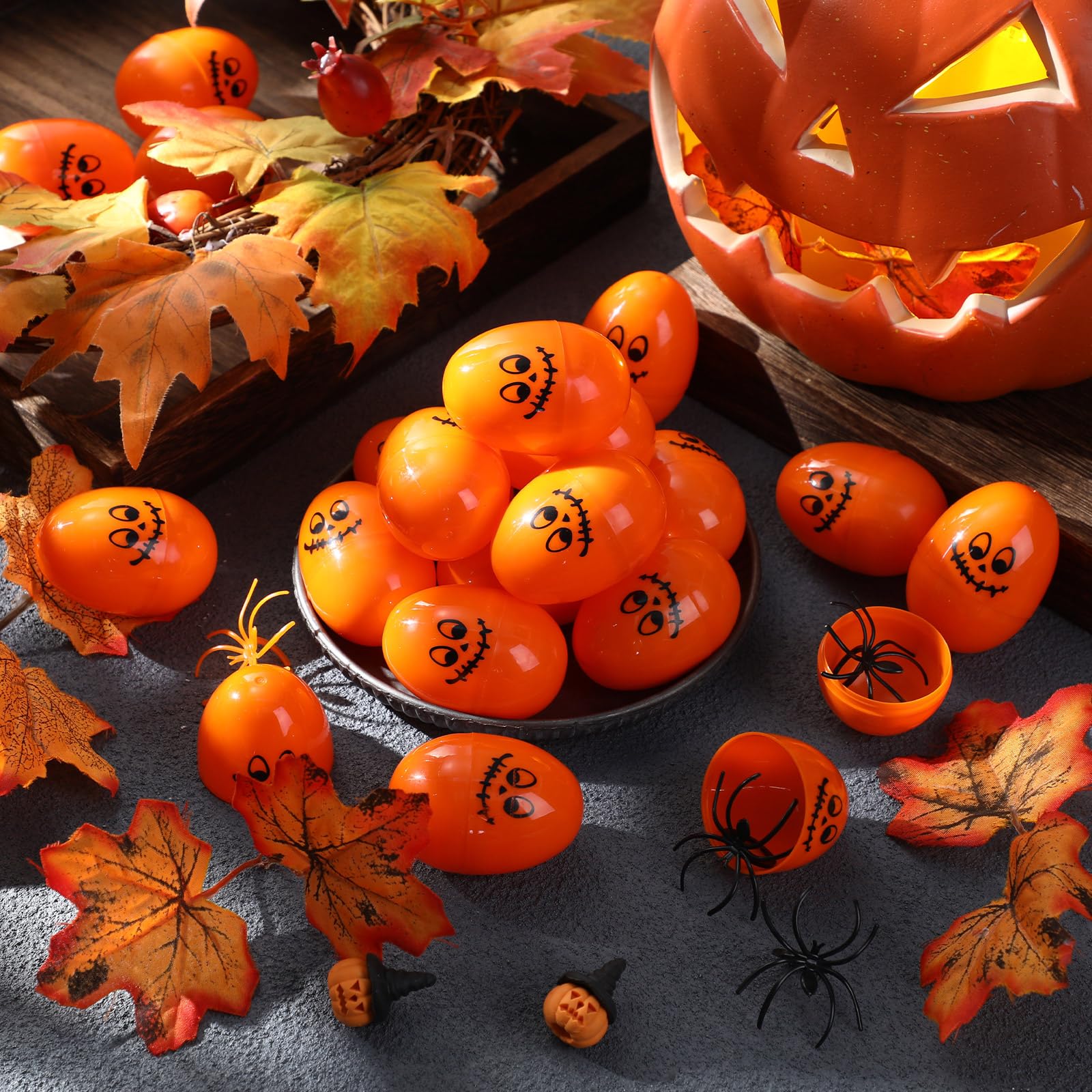 200 Pcs Halloween Fillable Plastic Eggs - Skull, Ghost, Pumpkin Designs For Egg Hunt & Party Favors (3x2 Inch)