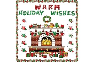 70-Piece Christmas Bulletin Board Decorations: Warm Holiday Wishes Fireplace Cutouts