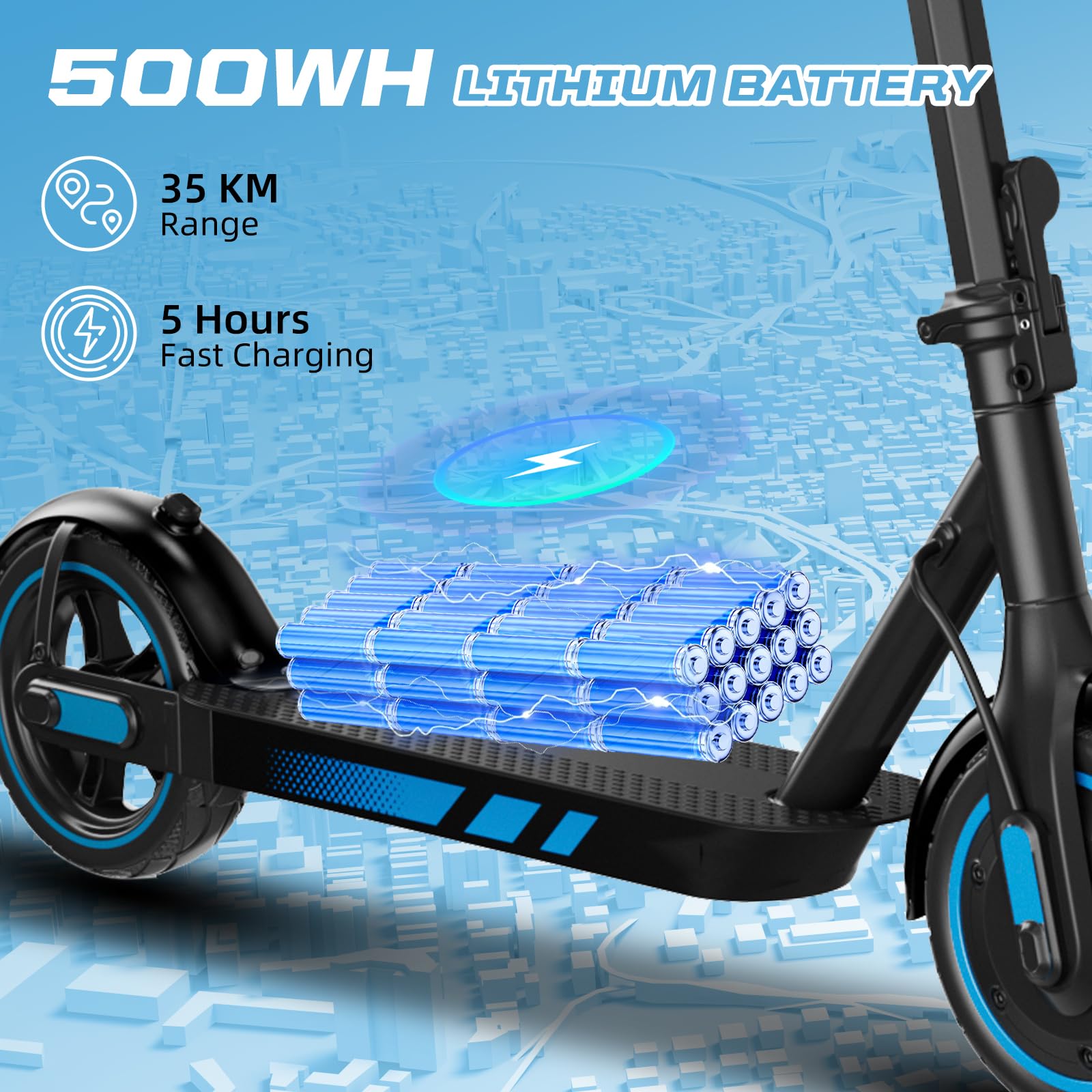 Aimittie Monopattino Elettrico per Adulti,Pneumatici 8.5/10",Motore Potente 500W, Autonomia fino a 35/38/45km,Velocità Massima 25km/h,Doppia illuminazione e doppio sistema frenante,Carico massimo120kg