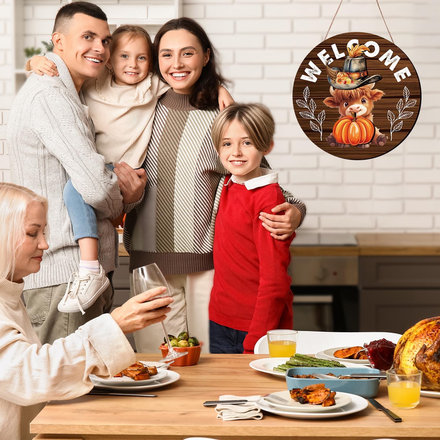 Gameza Interchangeable Welcome Sign for Front Door, Highland Cow Welcome Sign with Interchangeable Holiday Magnet Swappable Pieces, Wooden Home Hanging Decor - Image 5