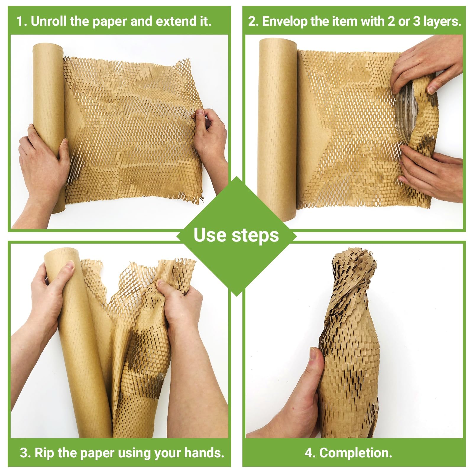 Papel de embalaje de panal, papel de embalaje de 15 x 300 pies, envoltura acolchada de burbujas para envíos en movimiento, material de embalaje acolchado reciclable y biodegradable con 10