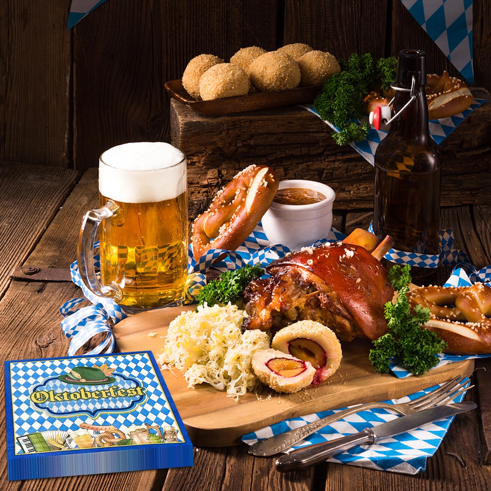 Wentsent Set van 40 servetten Oktoberfest Beieren Blauw Wit Geruit Servetten Oktoberfest Decoratie Beierse Motief Servetten Tafeldecoratie voor Bier Festival Party Catering 33 x 33 cm (40, Blauw Wit