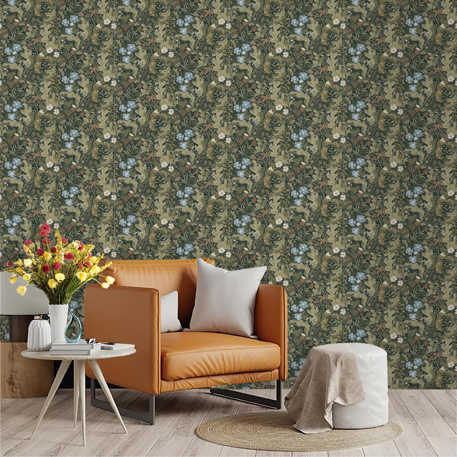 Zahhyg Blue Wallpaper Flower Peel And Stick Self Adhesive Wallpaper For Living Room Waterproof Vinyl, Art Deco Thicken Sticky Back Plastic Removable