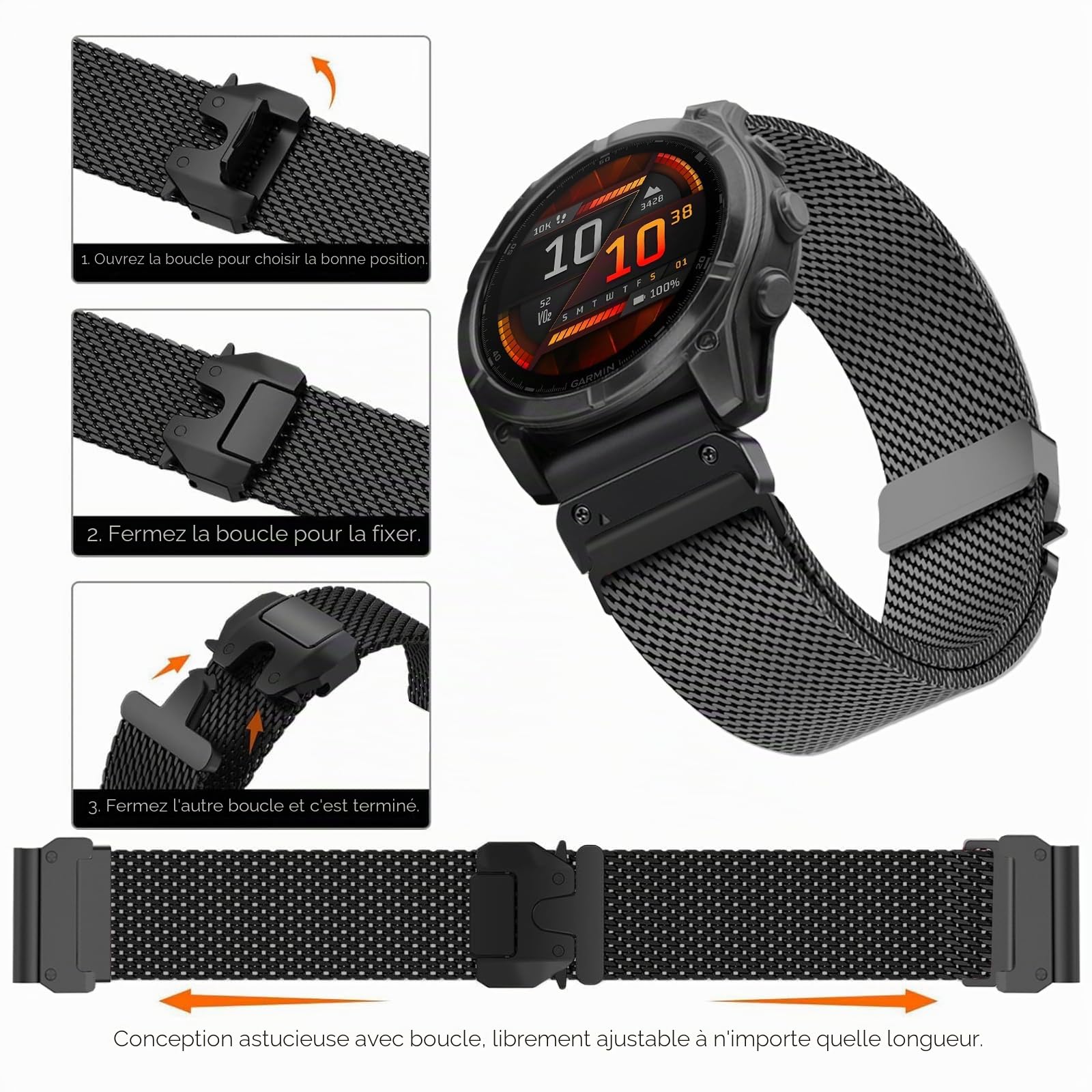 Titane Bracelet pour Garmin Fenix 7, 22mm Remplacement Quick-Fit Titan Milanaise Bracelet pour Fenix 8 47mm, FEnix 6, FEnix 6 Pro, FENix 5, FENix 5 Plus, Forerunner 935 945, Instinct 2
