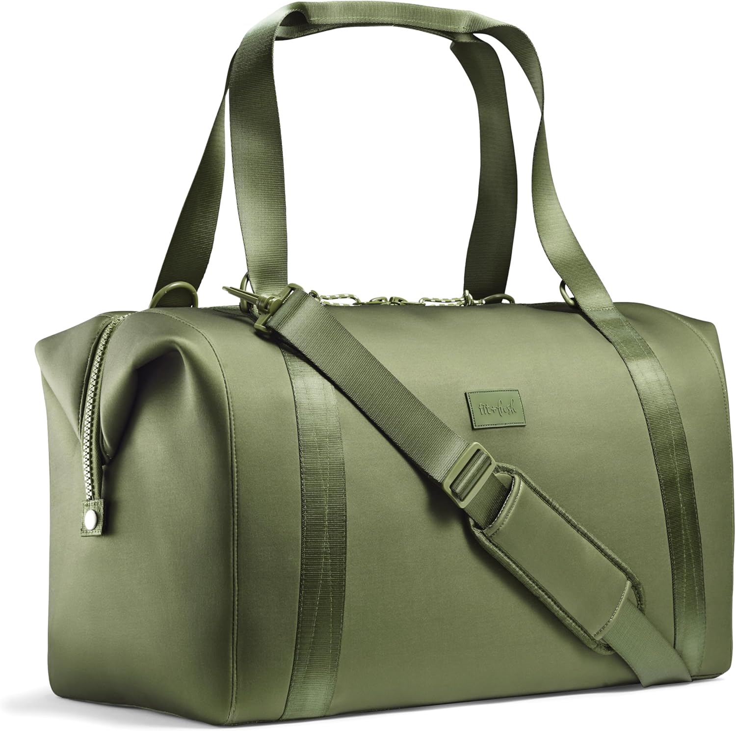 Fit & Fresh Premium Neoprene Weekender Bag, Travel Bag with Trolley Sleeve, Large Overnight Bag, Carry on Bag, Duffel Bags, Gym Bag, Hospital Bag for Labor & Delivery Moss Green