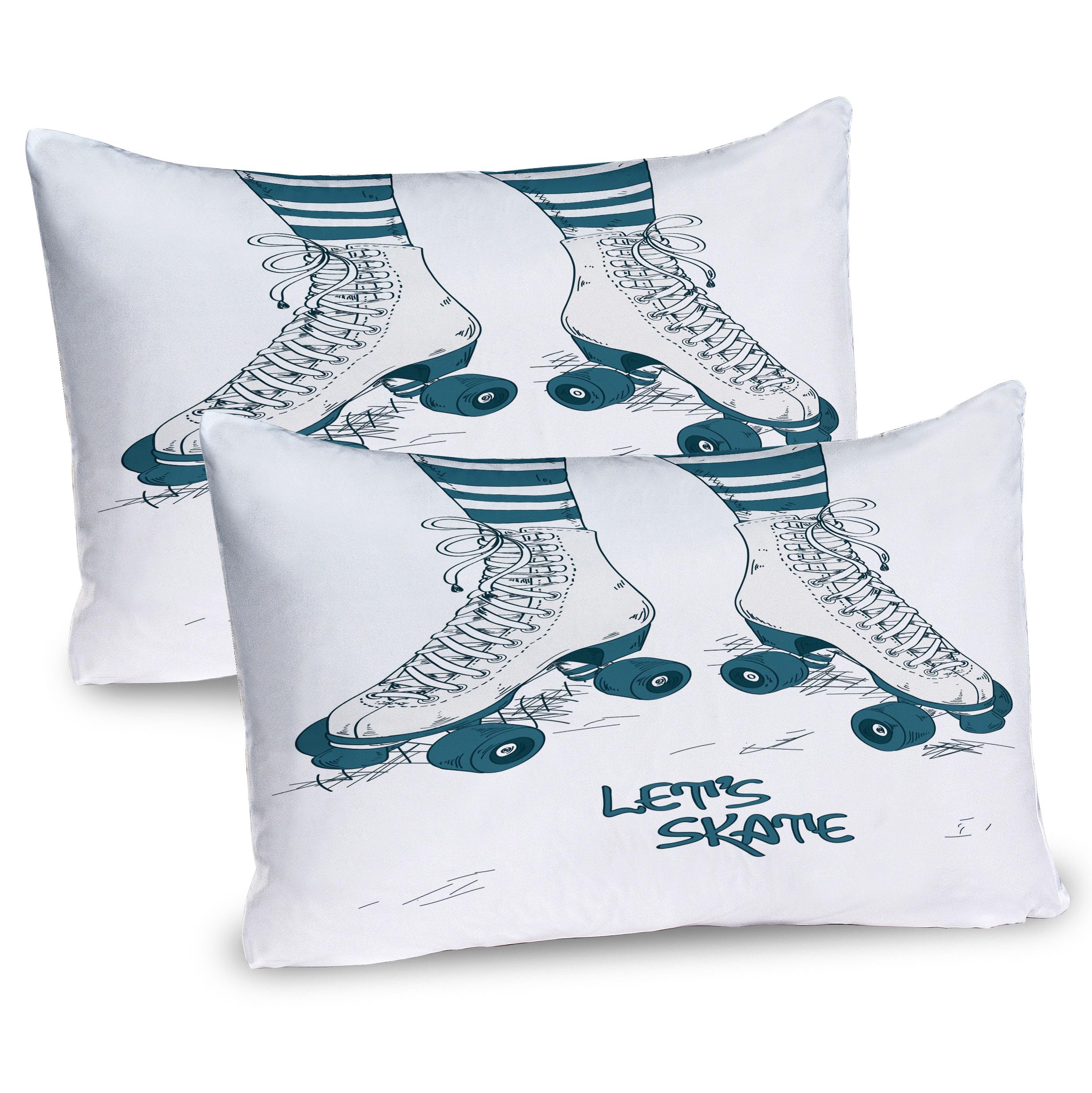 Ambesonne Retro Pillow Sham Set of 2, Girl's Legs in Stripes Stockings and Retro Roller Skates Fun Teen Illustration Print, Quality Microfiber Bedding Item for All Seasons, 30