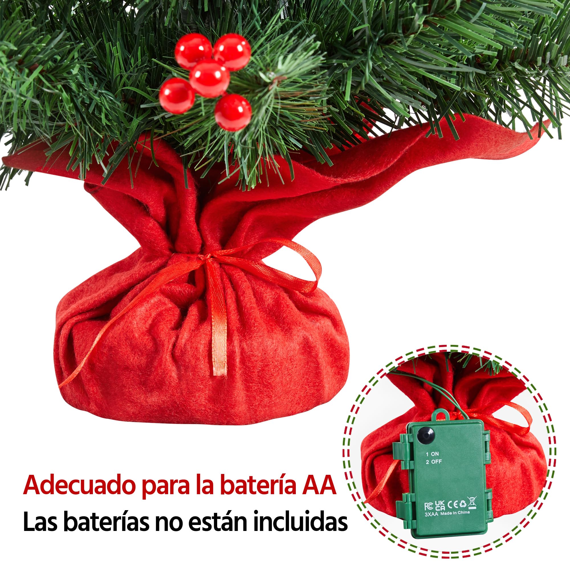 Yaheetech 90cm Mini Árboles de Navidad Artificiales de 96 Ramas, con LED