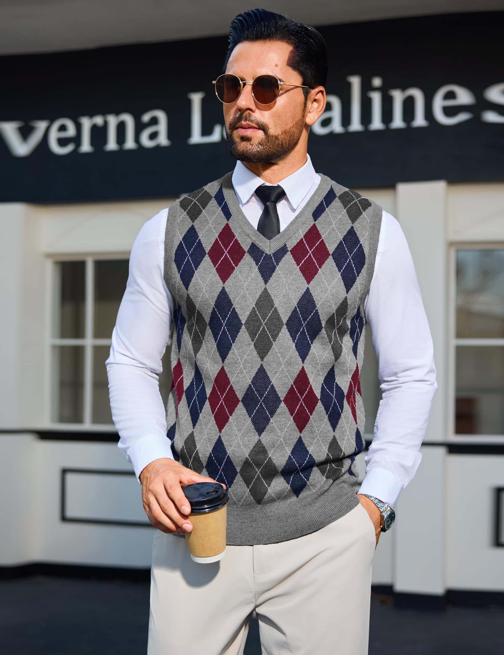 Sykooria Gilet Maglione da Uomo con Scollo V Maglioncino Smanicato Senza Maniche Pullover Gilet Cotone in Maglia Invernale Maglioni e Cardigan da Uomo Casual