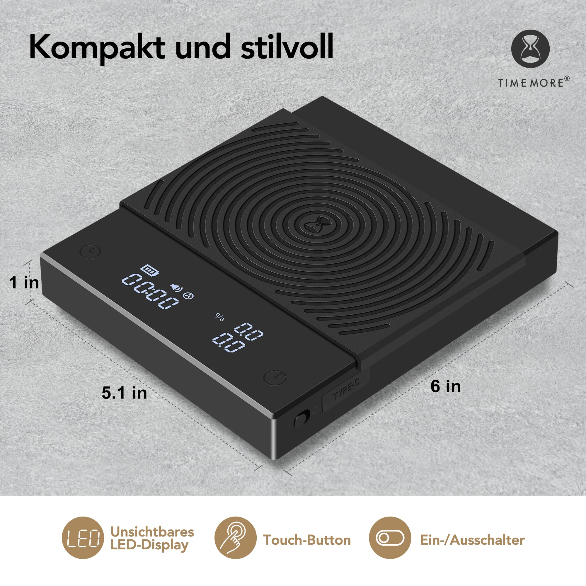TIMEMORE Black Mirror Basic 2, Pour-Over Drip Coffee Scale mit automatischem Timer und Durchflussrate-Funktion, Präzision von 0,1 g, Digitale Kaffeewaage, Kapazität von 2000 g, Schwarz