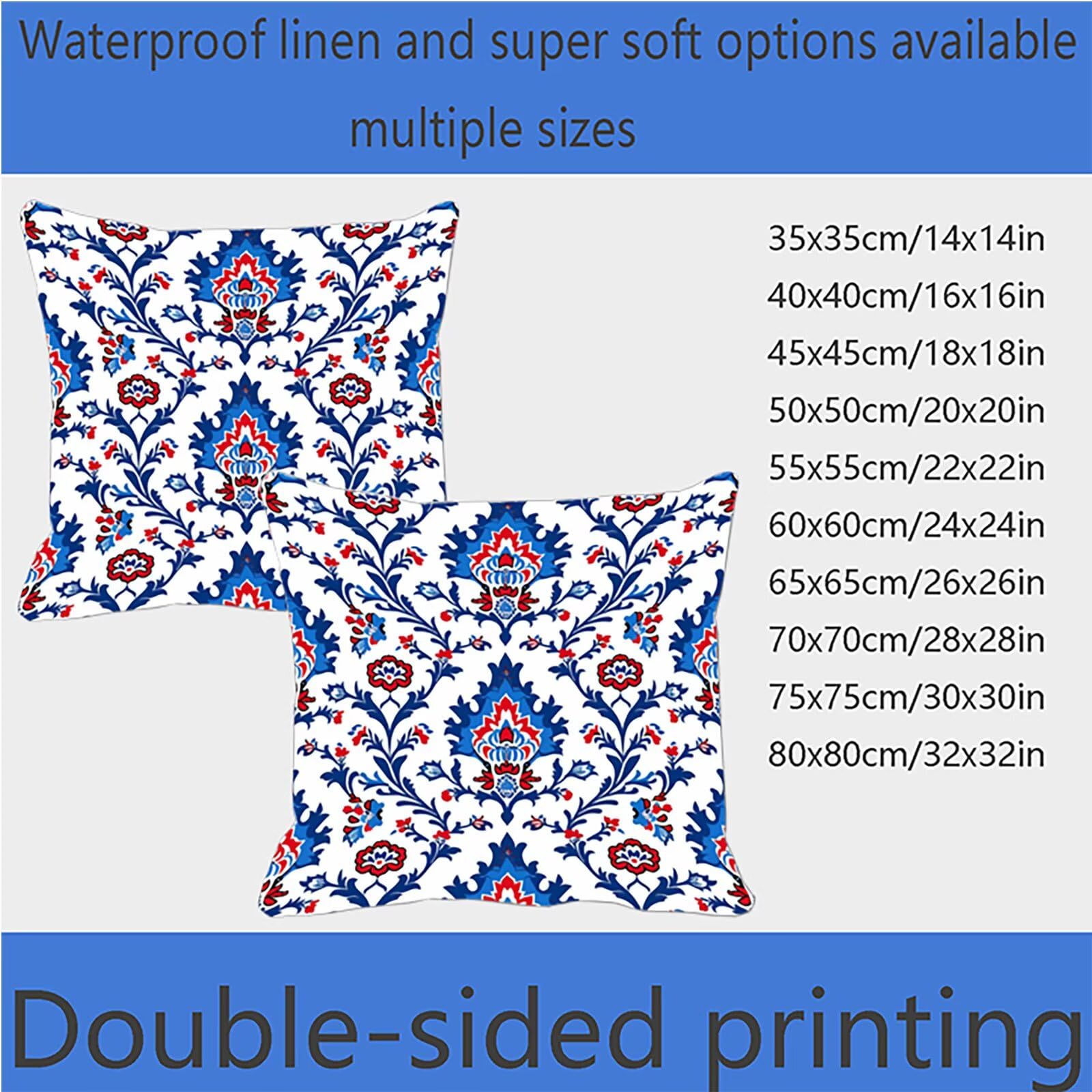 Kissenbezug 60x60 cm Böhmen 4er Set Sofakissen Superweichem Doppelnähten Versteckter Reißverschluss Blau Outdoor Kissen Leinen gelten für Auto Terrassen-Gartenbank Wohndeko Schlafzimmer Sofa B-Z