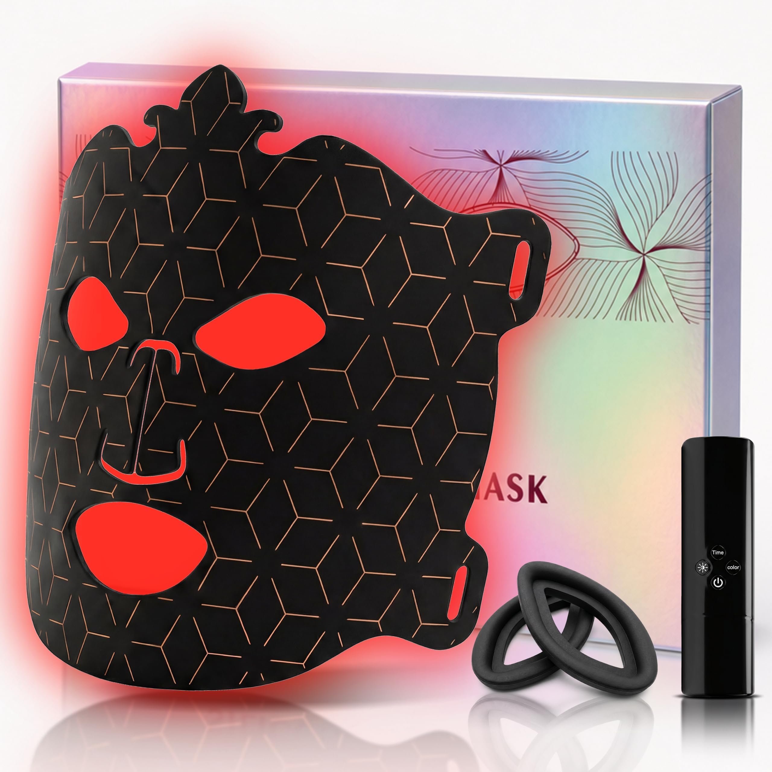 Telaxa Red Light Therapy for Face, Cordless LED Face Mask with 7 Light Modes, 5-level Brightness Adjustment& 30mins Timer, Rechargeable for Glowing Skin at Home