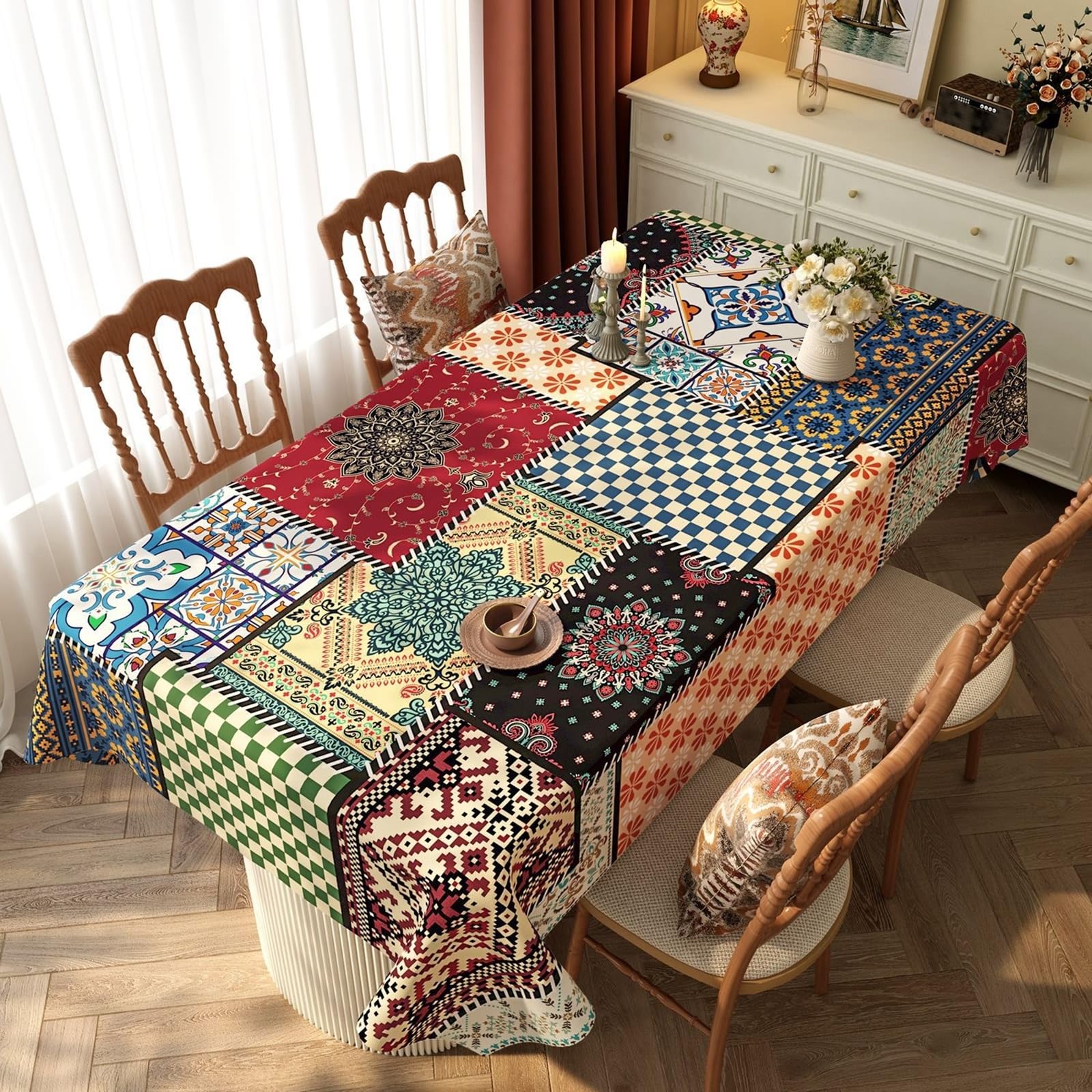 Mantel rectangular para mesa, diseño de flores, multicolor, PVC, 100 x 180 cm