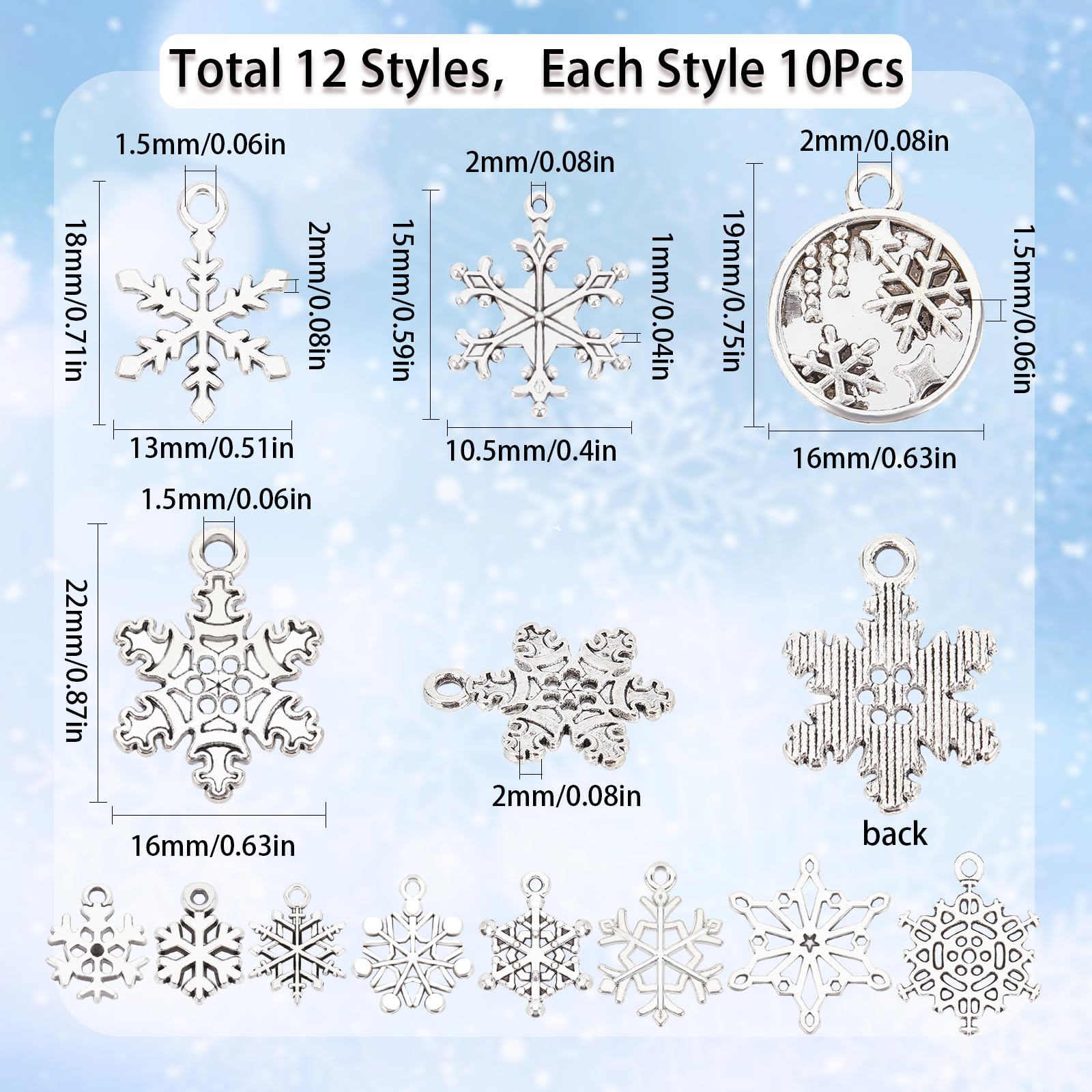 SUNNYCLUE Lot De 96 Breloques Flocon De Neige En Plastique Blanc à Dos