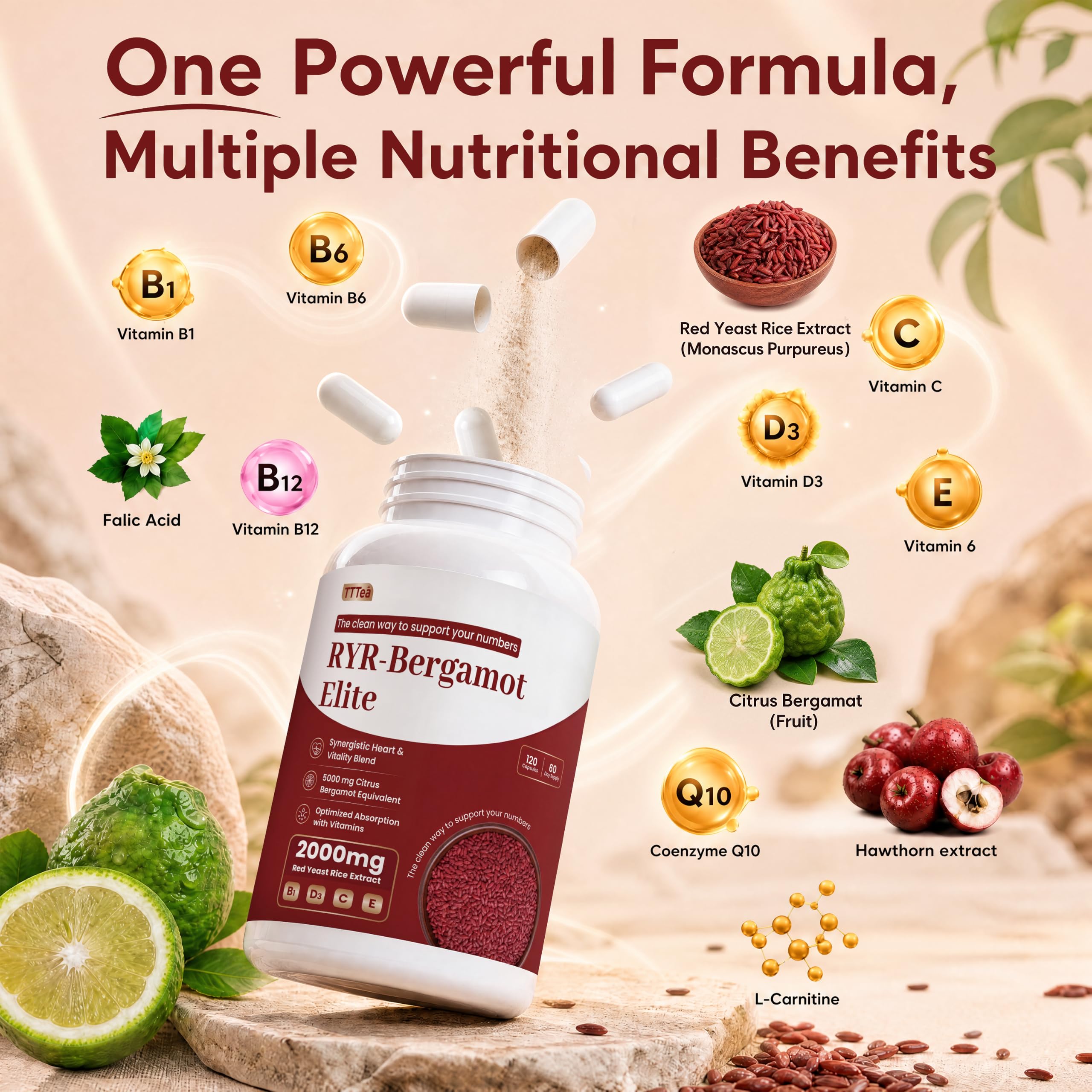 2000mg Red Yeast Rice with CoQ10 Supplement & Citrus Bergamot, 120 Capsules — Amazon image 2