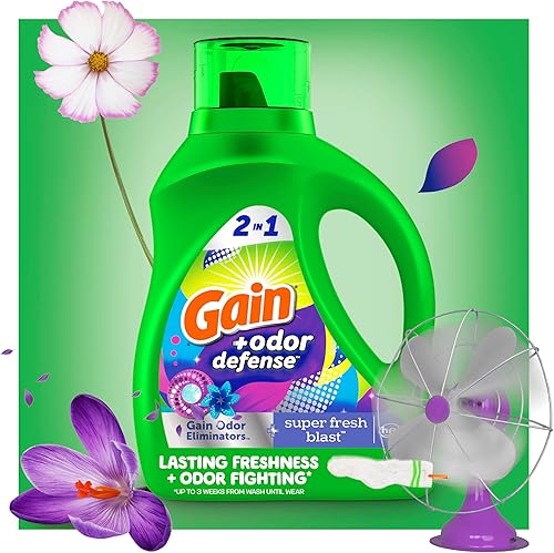 Miniatura 7 de Gain + Detergente líquido para lavandería Odor Defense, aroma súper fresco explosivo, 107 cargas, compatible con HE