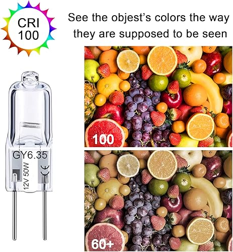 Miniatura 5 de GY6.35 Bombillas halógenas de 12 voltios y 50 vatios, paquete de 12 bombillas base GY6.35 de 2 pines, bombilla tubular tipo JCD T4 de repuesto para