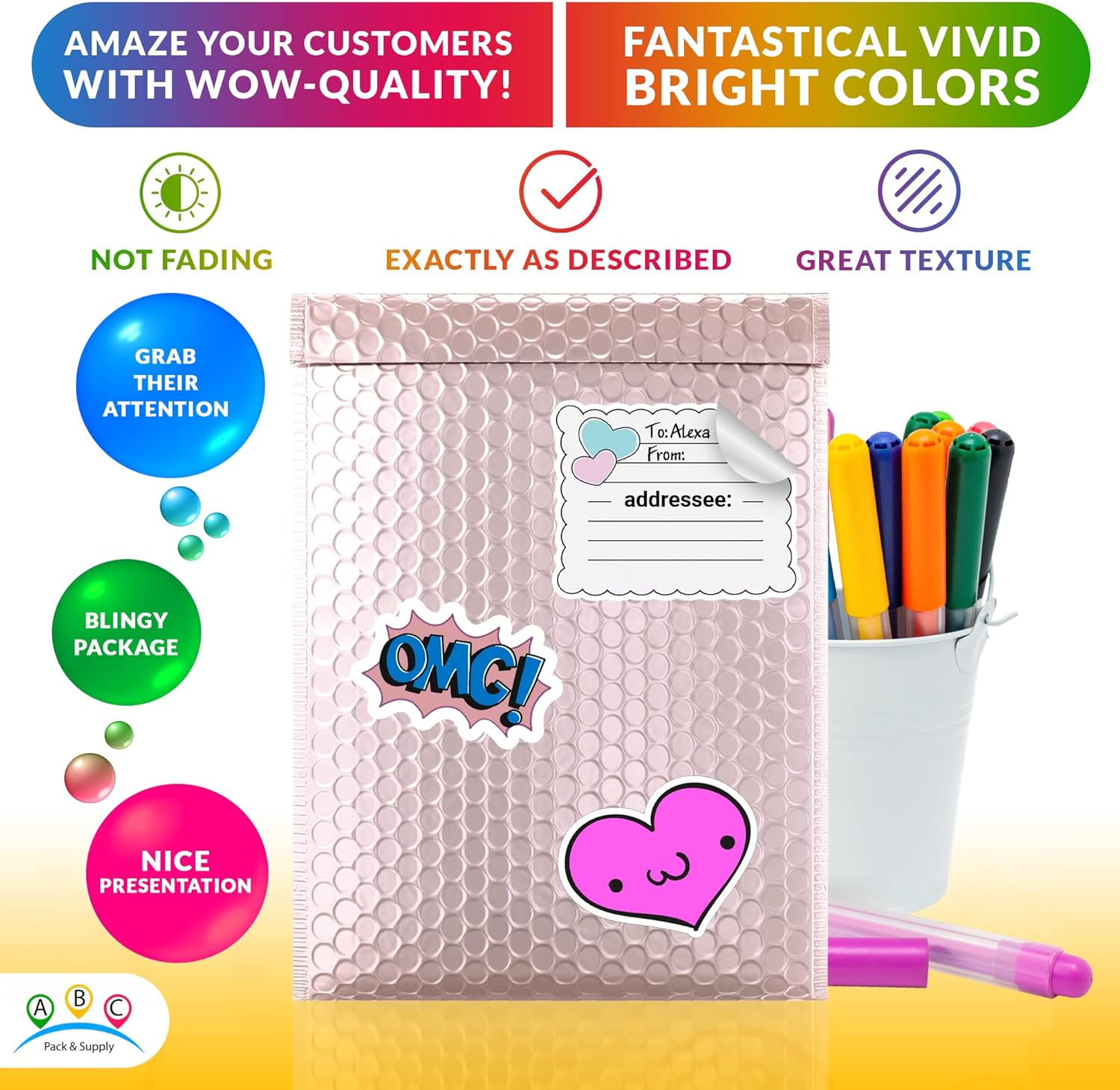 ABC PACK & SUPPLY Rose Gold Metallic Bubble Mailers, 5 x 9 Inches. Pack of 25 Metallic Bubble Envelope Mailer. Padded Envelopes Waterproof. Opaque Self Seal Mailers for Cosmetics - Image 5