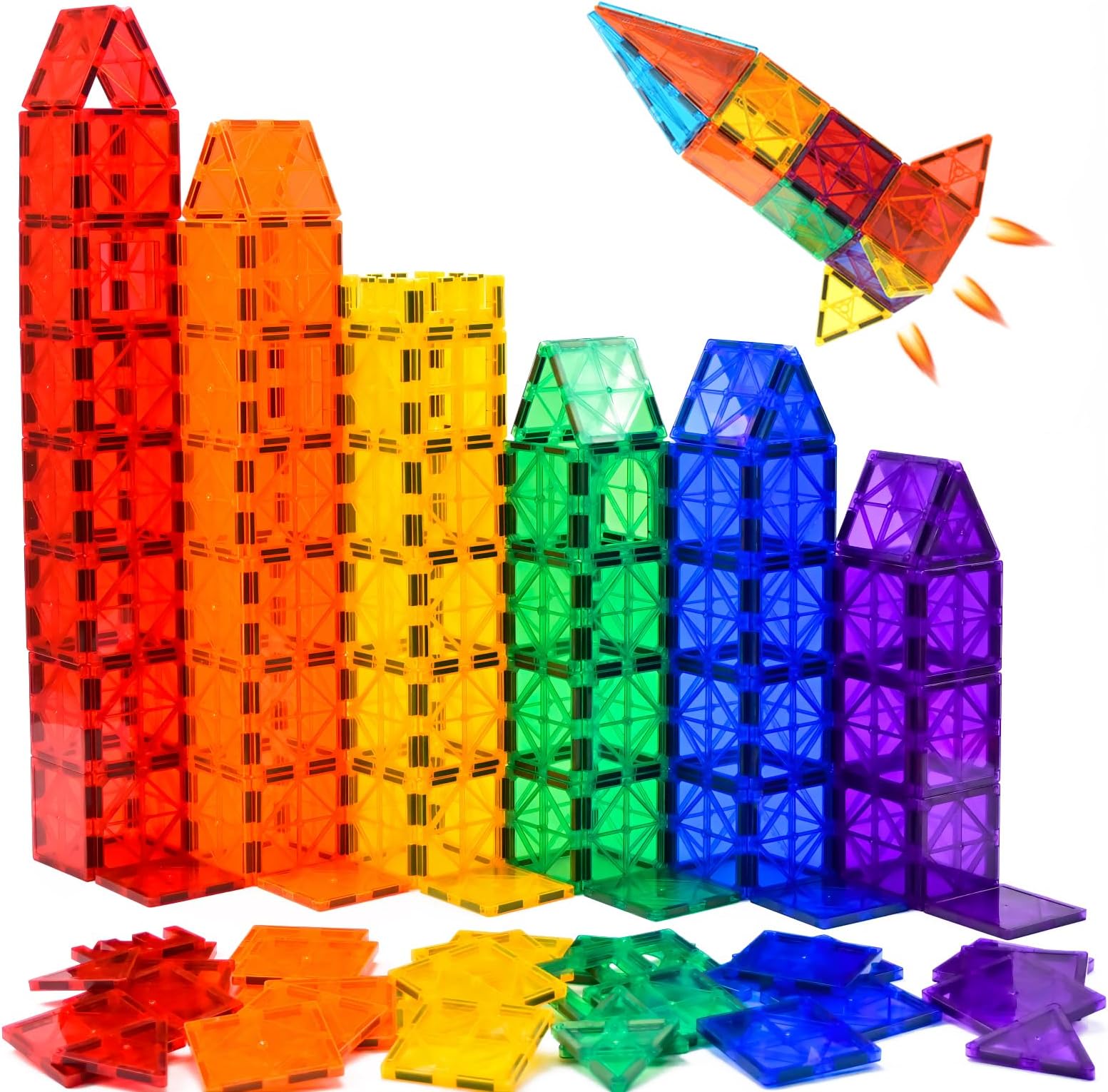 FNJO Magnetic Tiles, 52 PCS Magnet Building Set, Magnetic Building Blocks,Con...