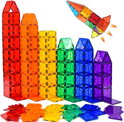 FNJO Azulejos magnéticos, juego de construcción de 52 piezas, bloques de construcción magnéticos, juguetes STEM de construcción para niños