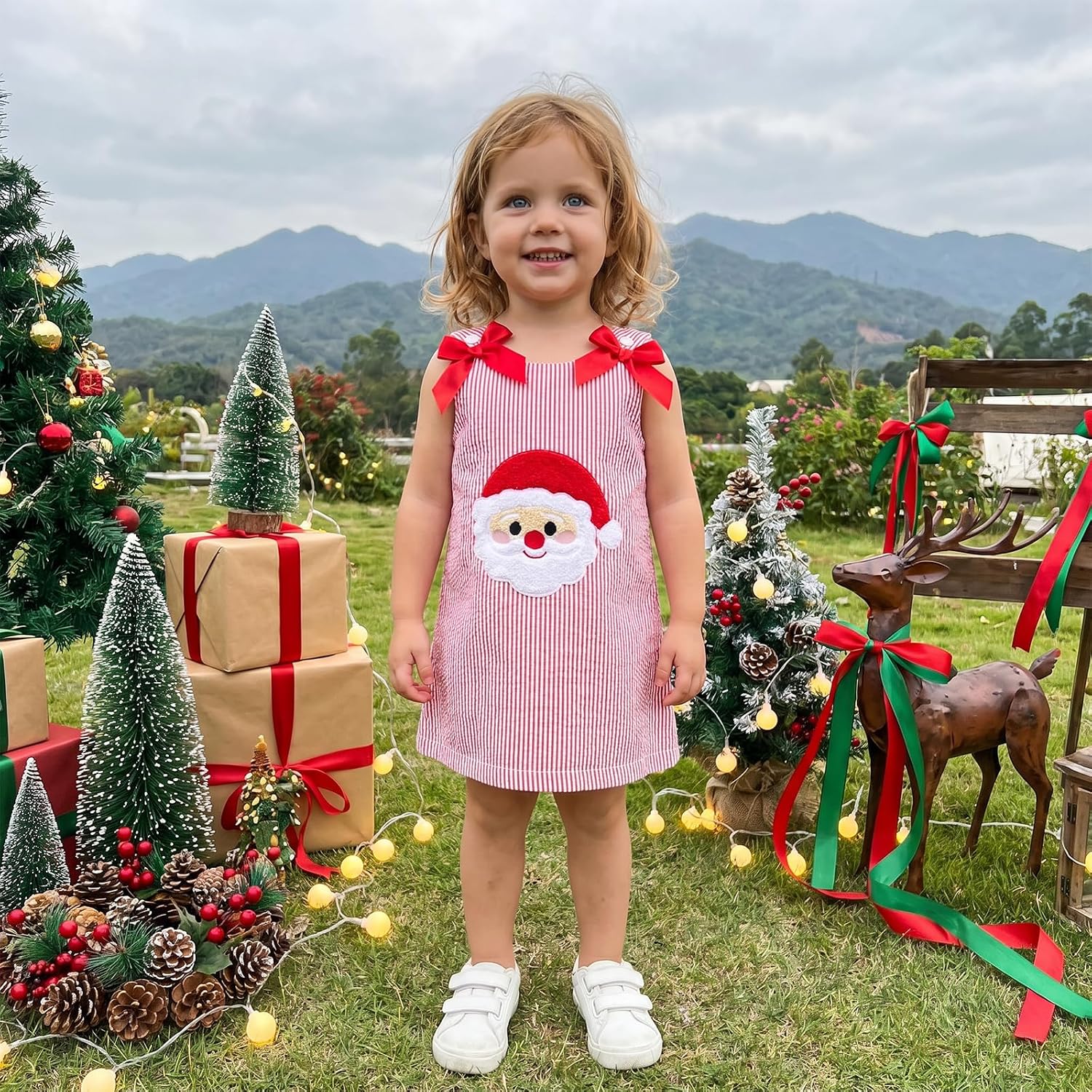 Toddler Girl Christmas Tank Dress Stripe Sleeveless Princess Dress image 3