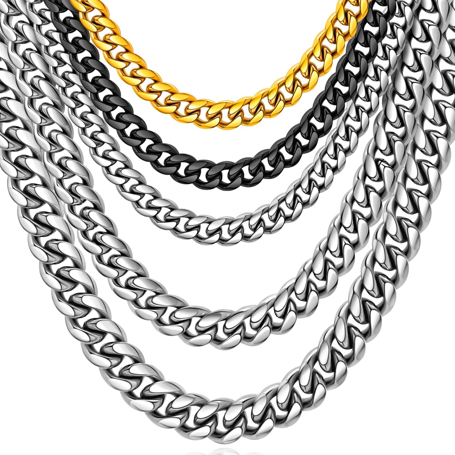 Stainless Steel Cuban Chain Necklace for Men Women, Real 18K Gold Plated/Black Plated Durable Chains, 6/10/12mm width,18"-30" Length Jewelry Gift