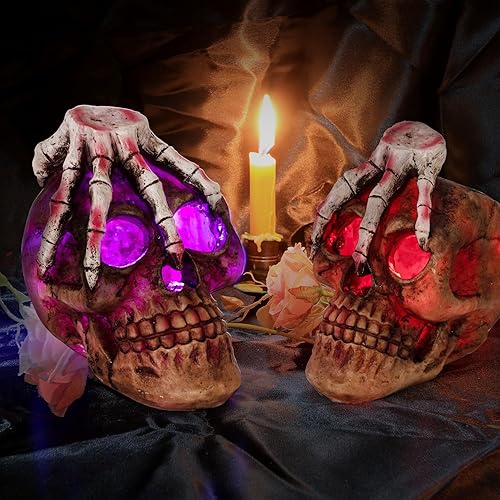 HUYIENO 2PK Solar Halloween Decorative Lights Skeleton Skull Human Skeleton Head