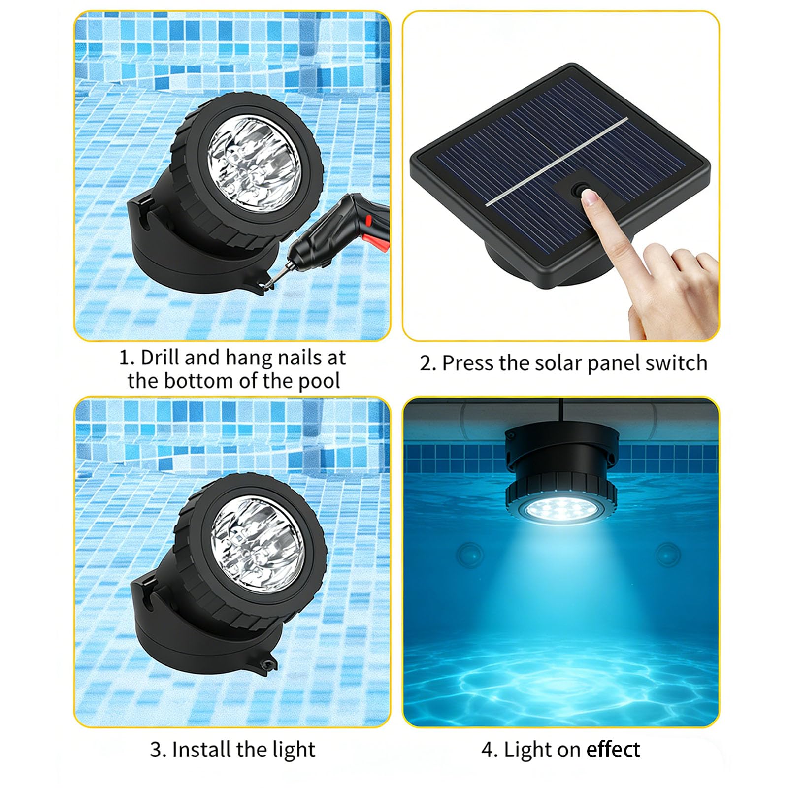 Paquete de 2 luces solares subacuáticas de diferentes colores que cambian con batería de 2000 mAh, IP68, impermeable, para piscinas y jardines, accesorios de piscina solares