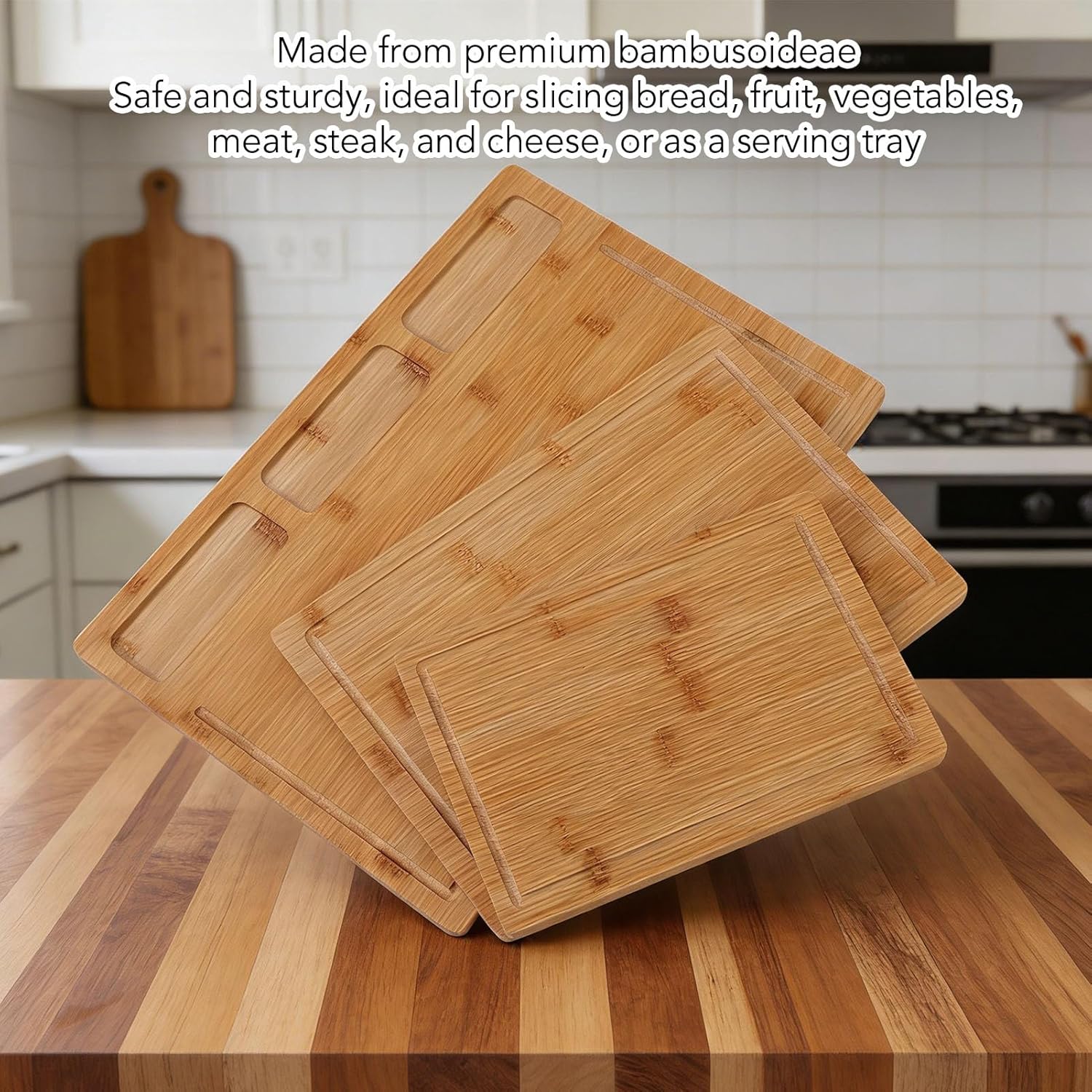 Fdit 3pcs Cutting Board Set, Large Chopping Board Set with Juice Grooves for Slicing Bread Fruits Steaks Cheese Meat Vegetables