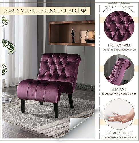 Miniatura 4 de KINFFICT Sillón decorativo de terciopelo para sala de estar, silla de ocio moderna con respaldo copetudo, silla auxiliar sin brazos para interiores,