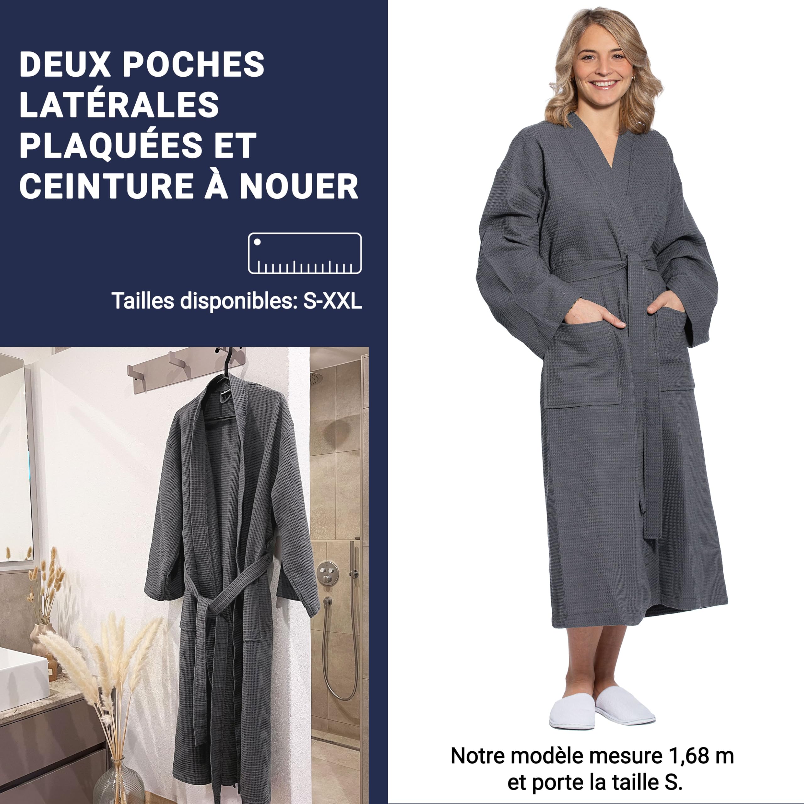 ZOLLNER Peignoir de bain - piqué gaufré doux et agréable pour la peau - unisexe - coton - Taille S-XXL - lavable à 60°C - qualité hôtelière - certifié Oeko Tex®, 266